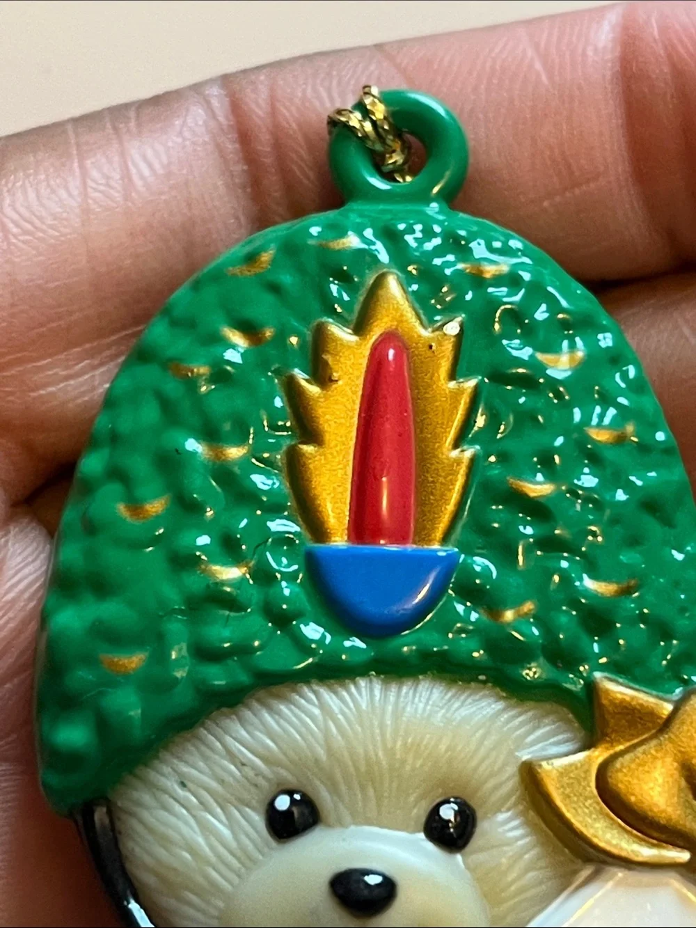 Vintage 1990’s Personalized British Teddy Soldier Ornament - Green Helmet, Red